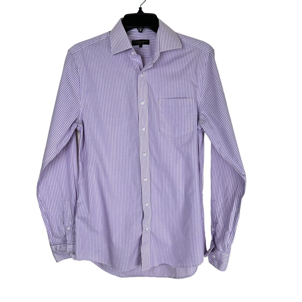 Alexandre of London Mens Size 15 Lilac‎ Striped Long Sleeve Button Up Shirt